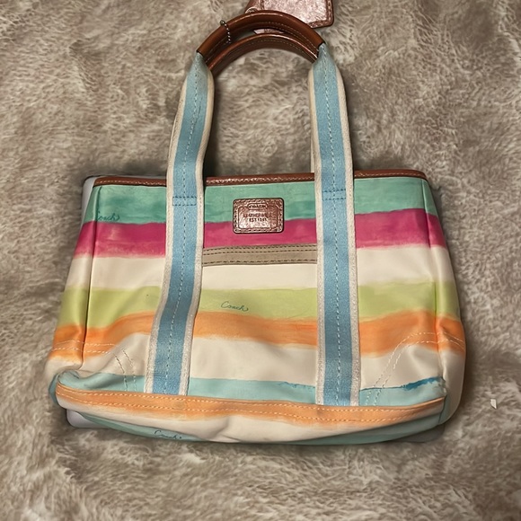Y2K Coach Watercolor Striped Handbag with Leather Accents - Picture 12 of 16